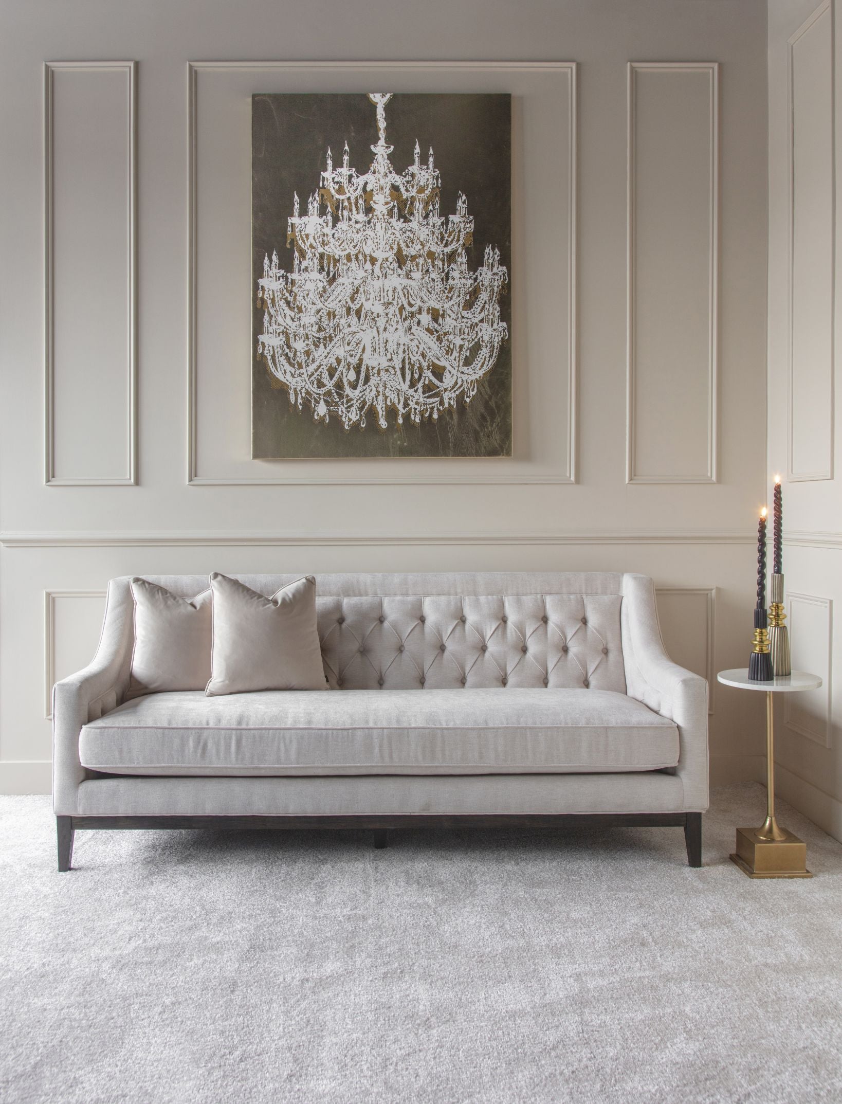 Theodore Buttoned Sofa in Ivory Fabric  | 3 Seater